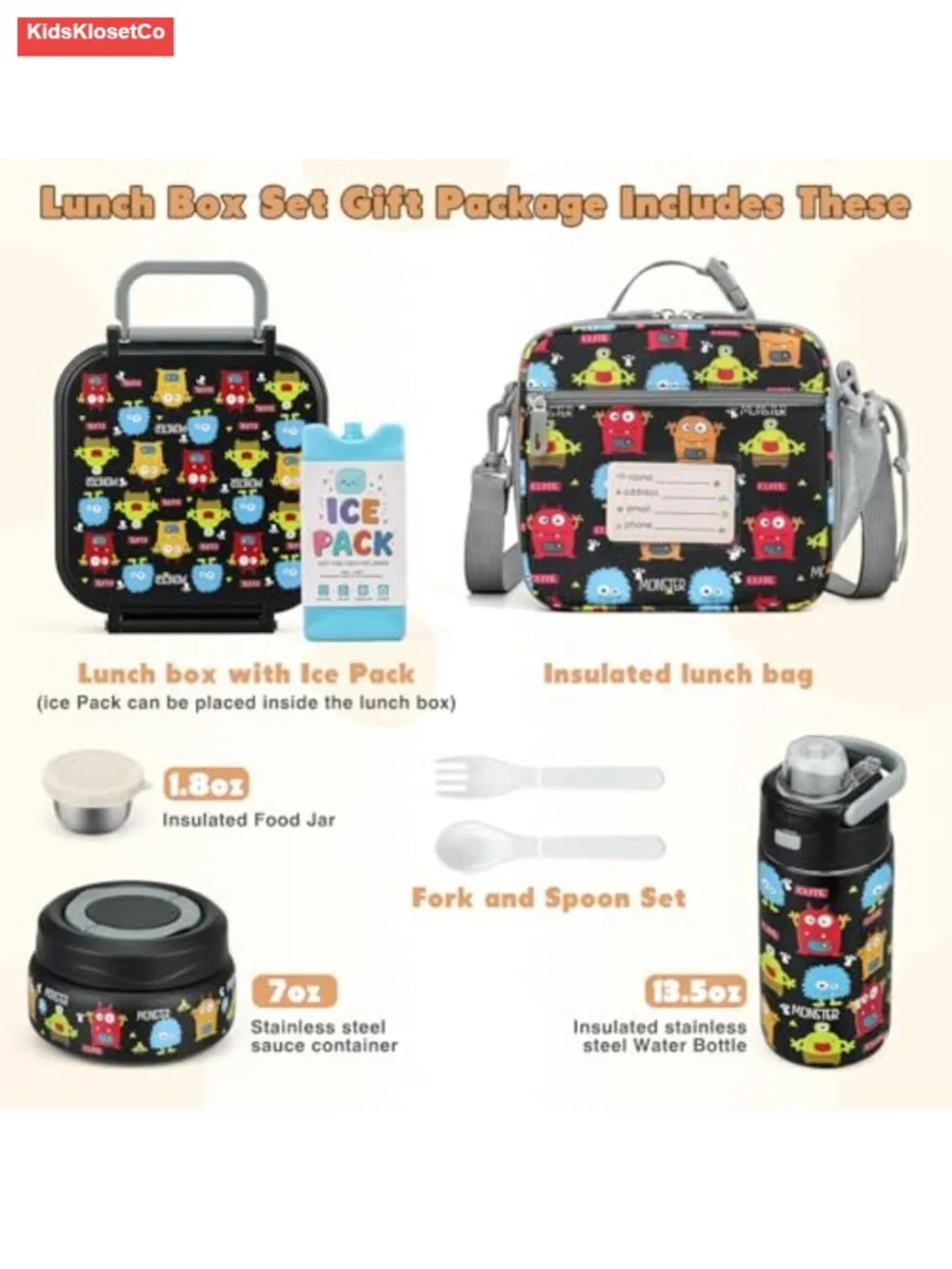 Kids Bento Lunch Box Set with Insulated Water Bottle and Soup Thermos